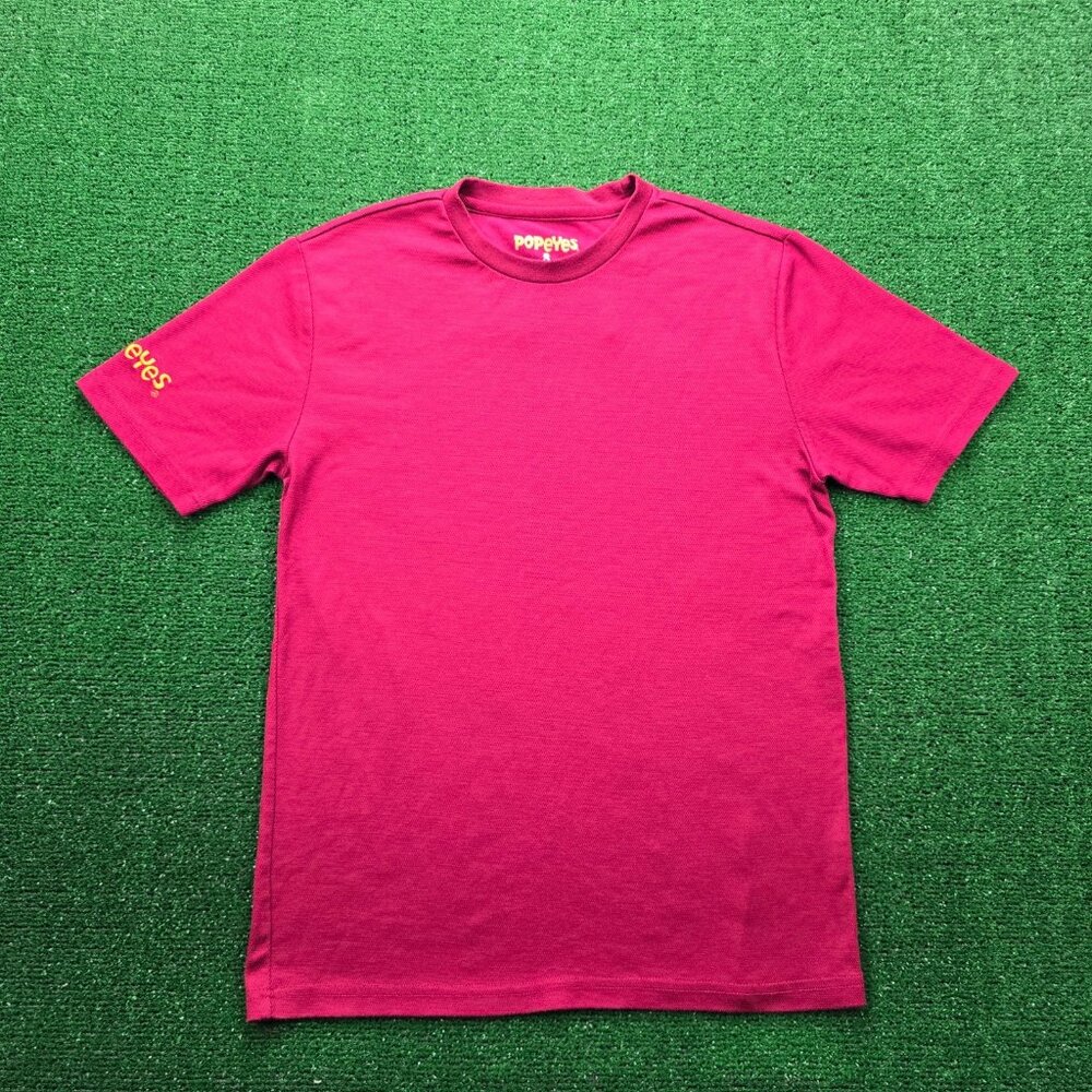 Popeyes Tshirt Mens Small Red Maroon Short Sleeve Employee Uniform Work Wear‎